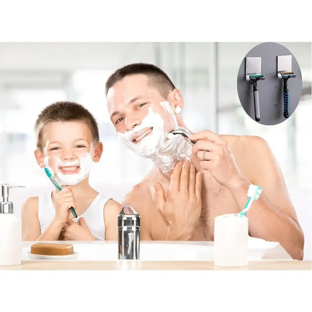 Deluxe Razor Holder for Shower-Hook (3) (4 Pack) Adhesive Stainless Steel